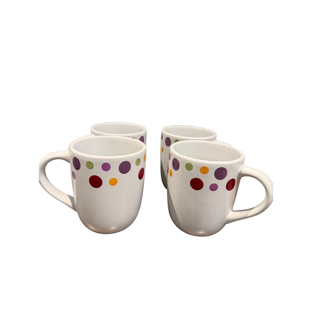The Pampered Chef Simple Additions Polka Dot Mugs Set of 4 White Multi-Color 4in